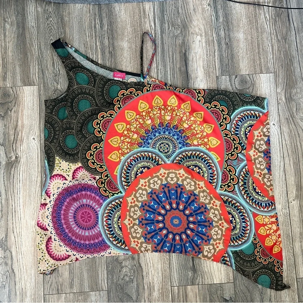 RANEE'S Silk Scarf Tunic Blouse Colorful Mandala Print Size Small - Picture 12 of 14